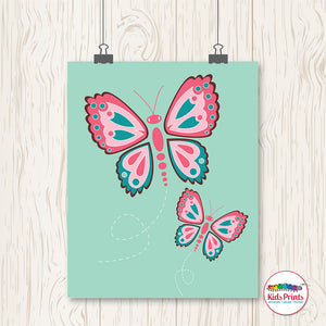 Aqua Butterflies Print - Kids Prints Online