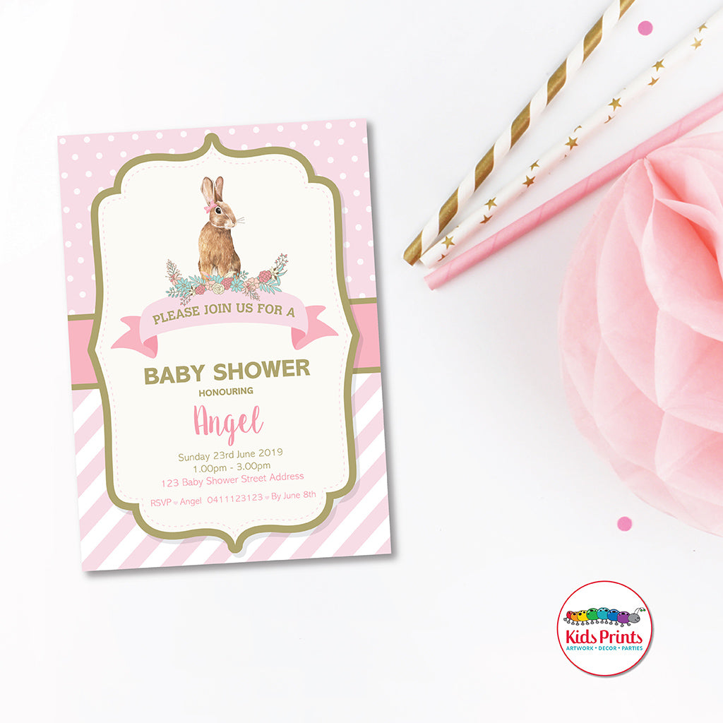 Pink Rabbit | Printable Baby Shower Invitation - Kids Prints Online