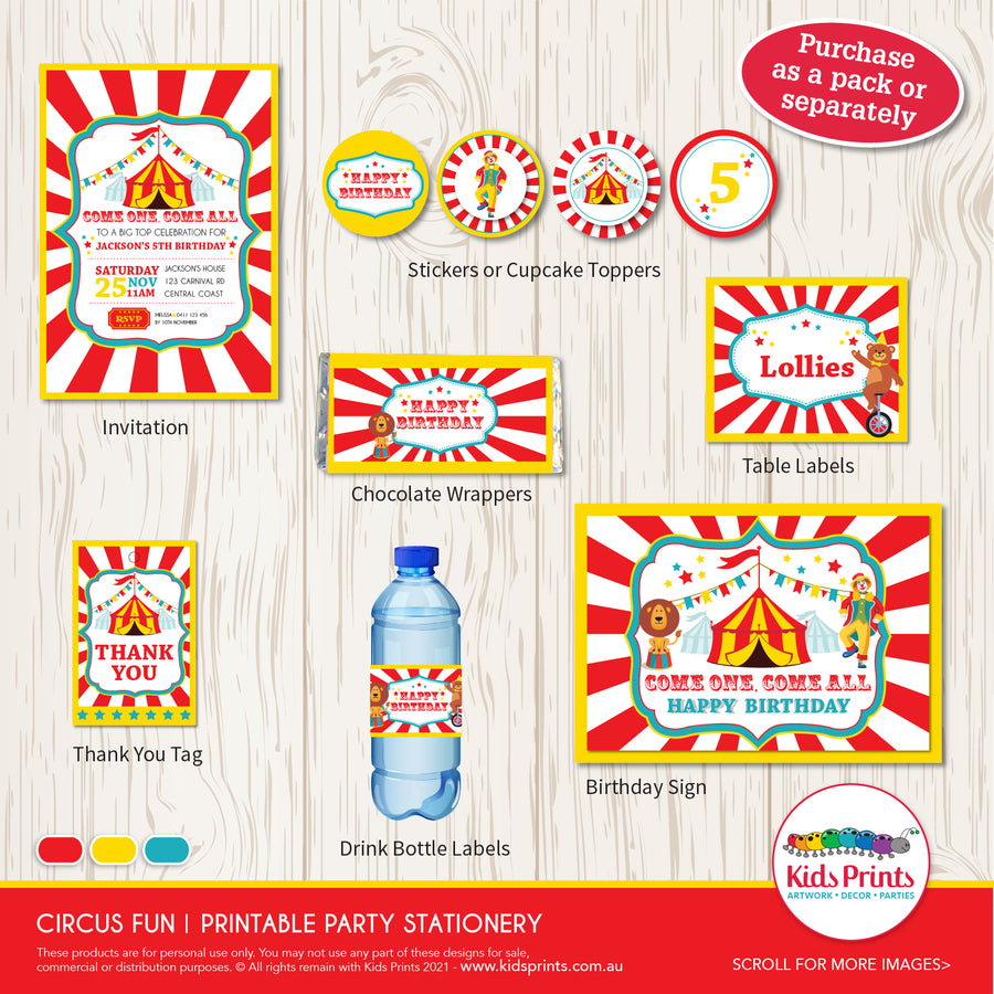 Circus Party | Thank you Tag | Kids Prints