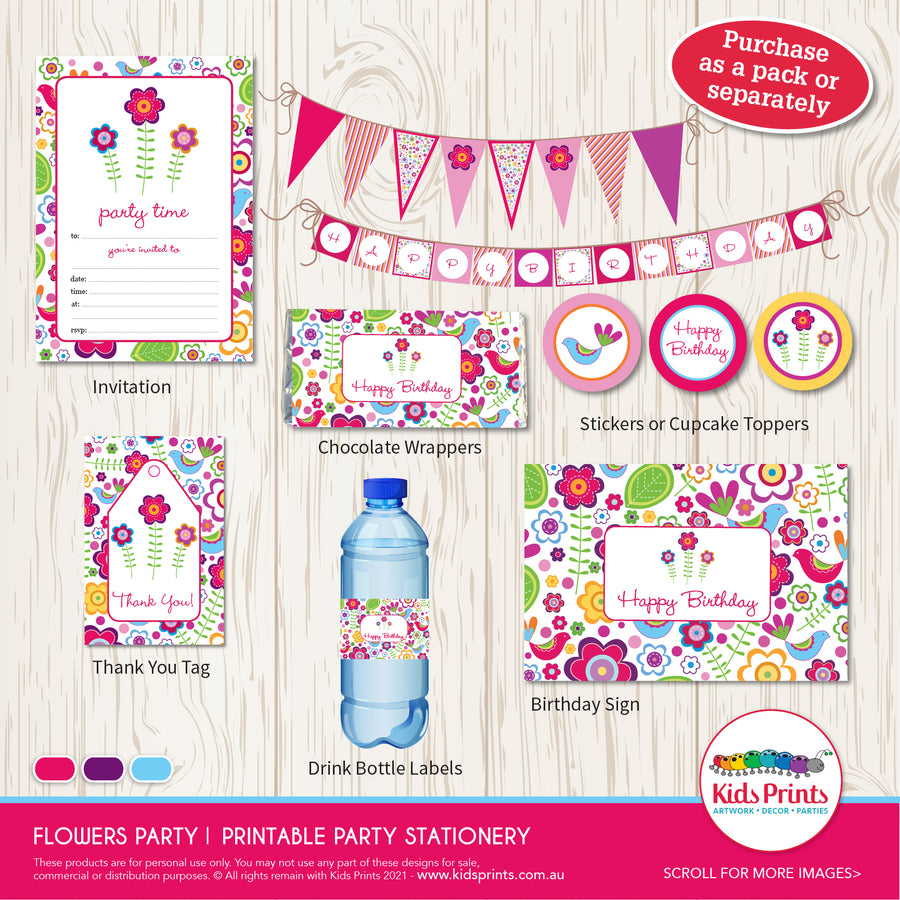 Flowers Party | Banner | Bunting - Kids Prints Online