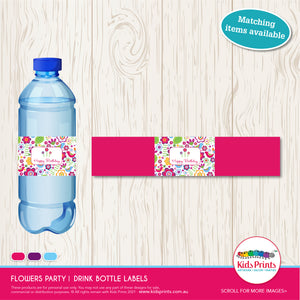 Flowers Party | Drink Bottle Label | Kids Prints