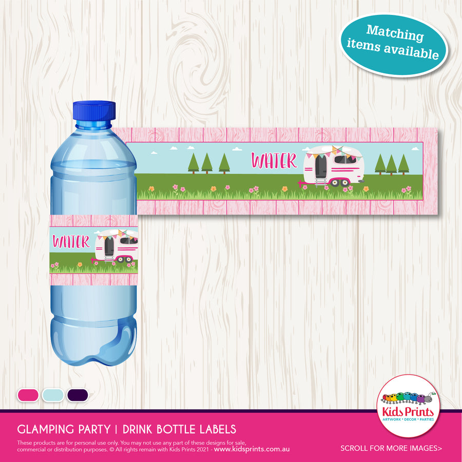 Glamping Party | Drink Bottle Label | Kids Prints