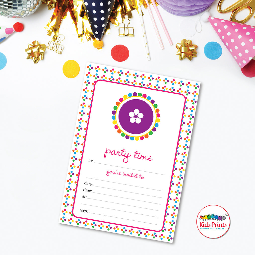 Coloured Dots Printable Birthday Invitation - Kids Prints Online