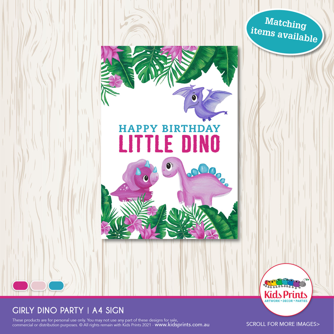 Little Dino Party | A4 Sign - Kids Prints
