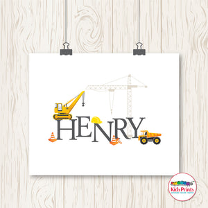 Trucks & Construction Personalised Print - Kids Prints Online