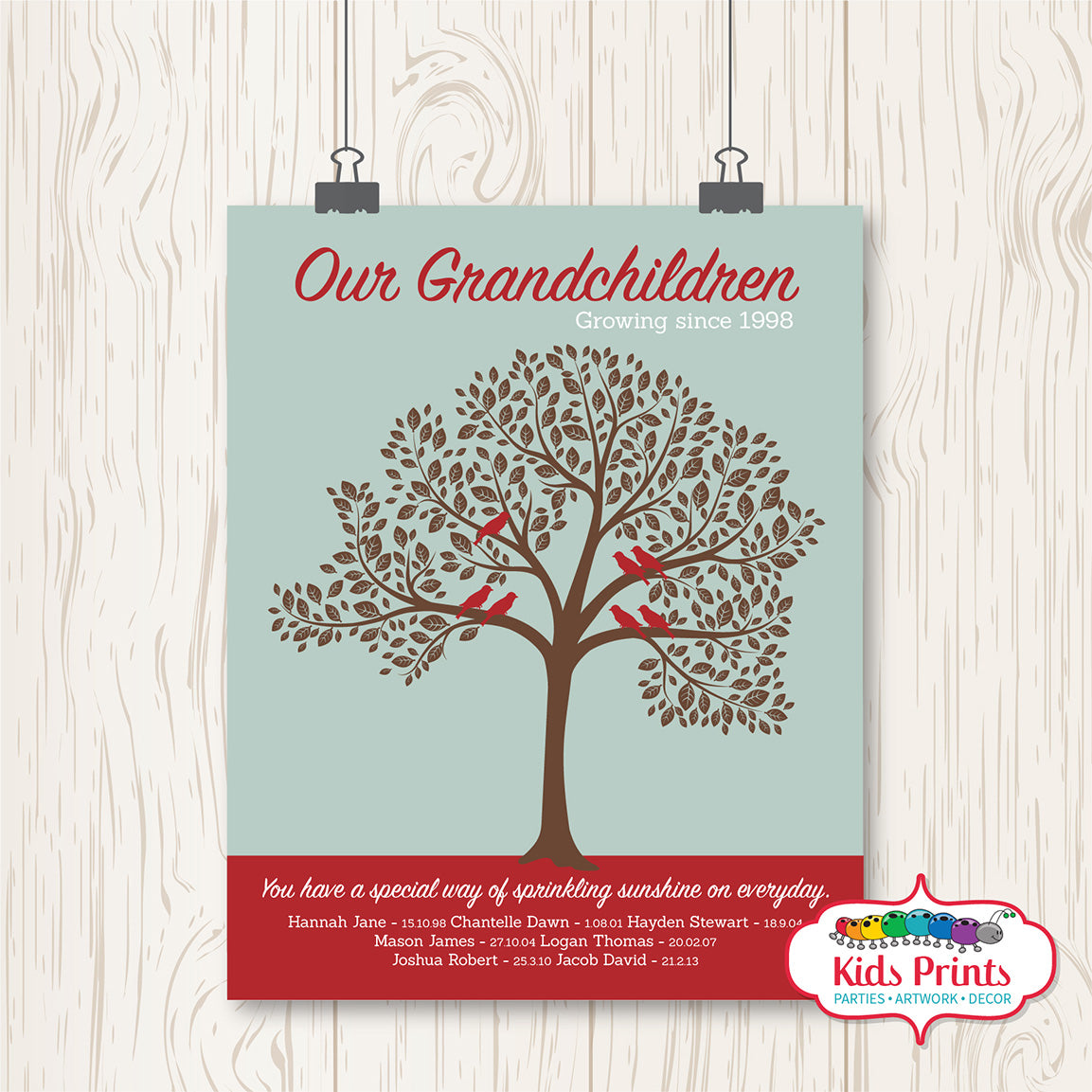 Family Tree Print - Burgundy & Brown - Kids Prints Online