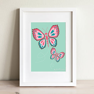 Aqua Butterflies Print - Kids Prints Online