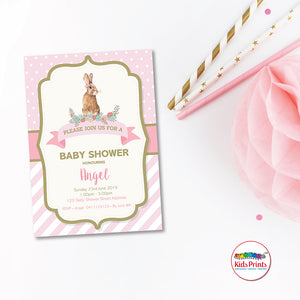 Pink Rabbit | Printable Baby Shower Invitation - Kids Prints Online