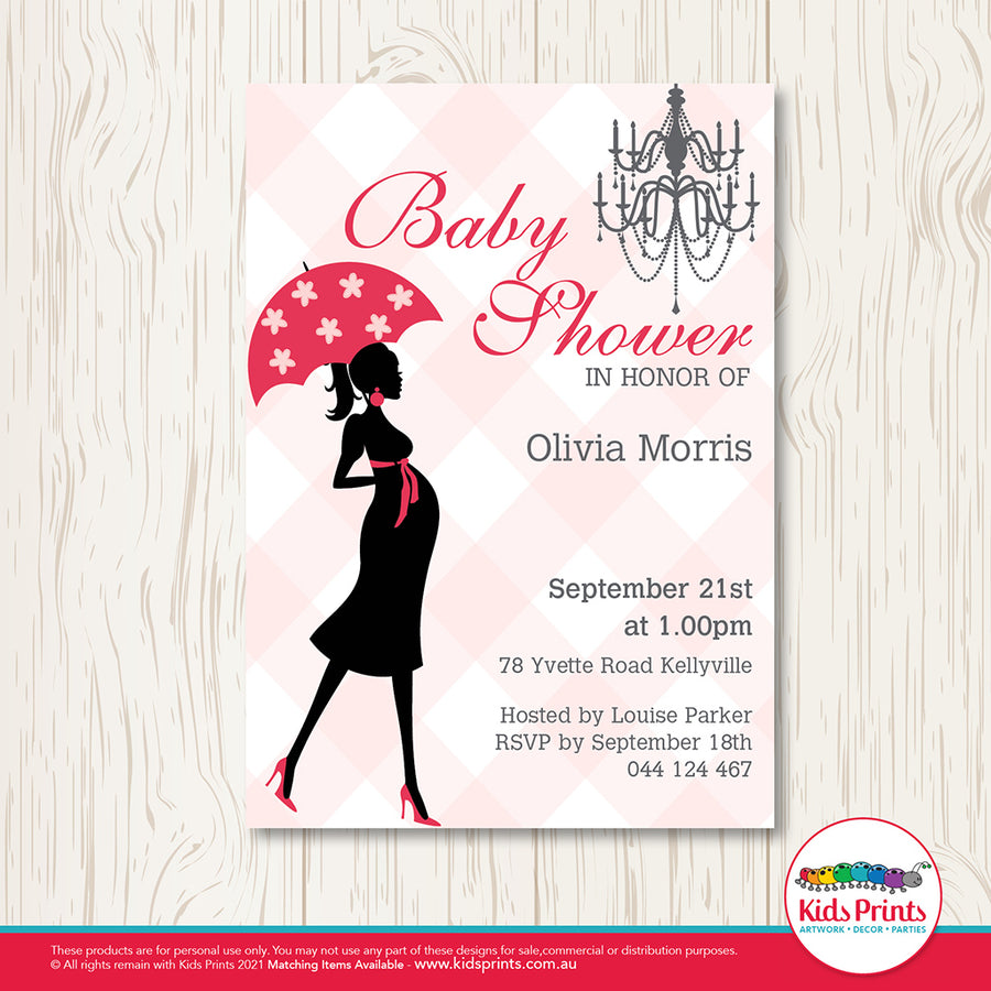 Lady with Umbrella | Printable Baby Shower Invitation - Kids Prints Online