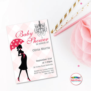 Lady with Umbrella | Printable Baby Shower Invitation - Kids Prints Online