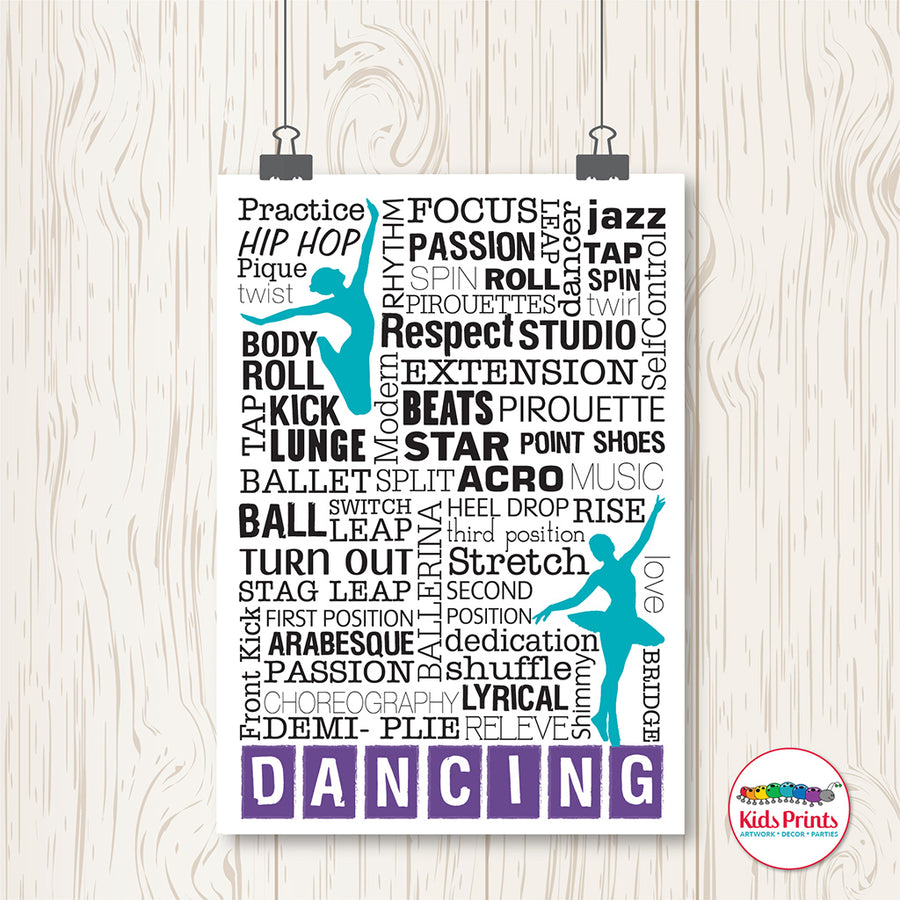 Dancing Typographical Print - Kids Prints Online