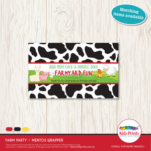 Farm Animal | Mentos Wrapper | Party Printables | Kids Prints