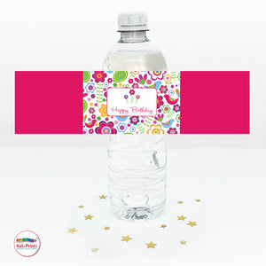 Flowers Party | Drink Bottle Label | Kids Prints