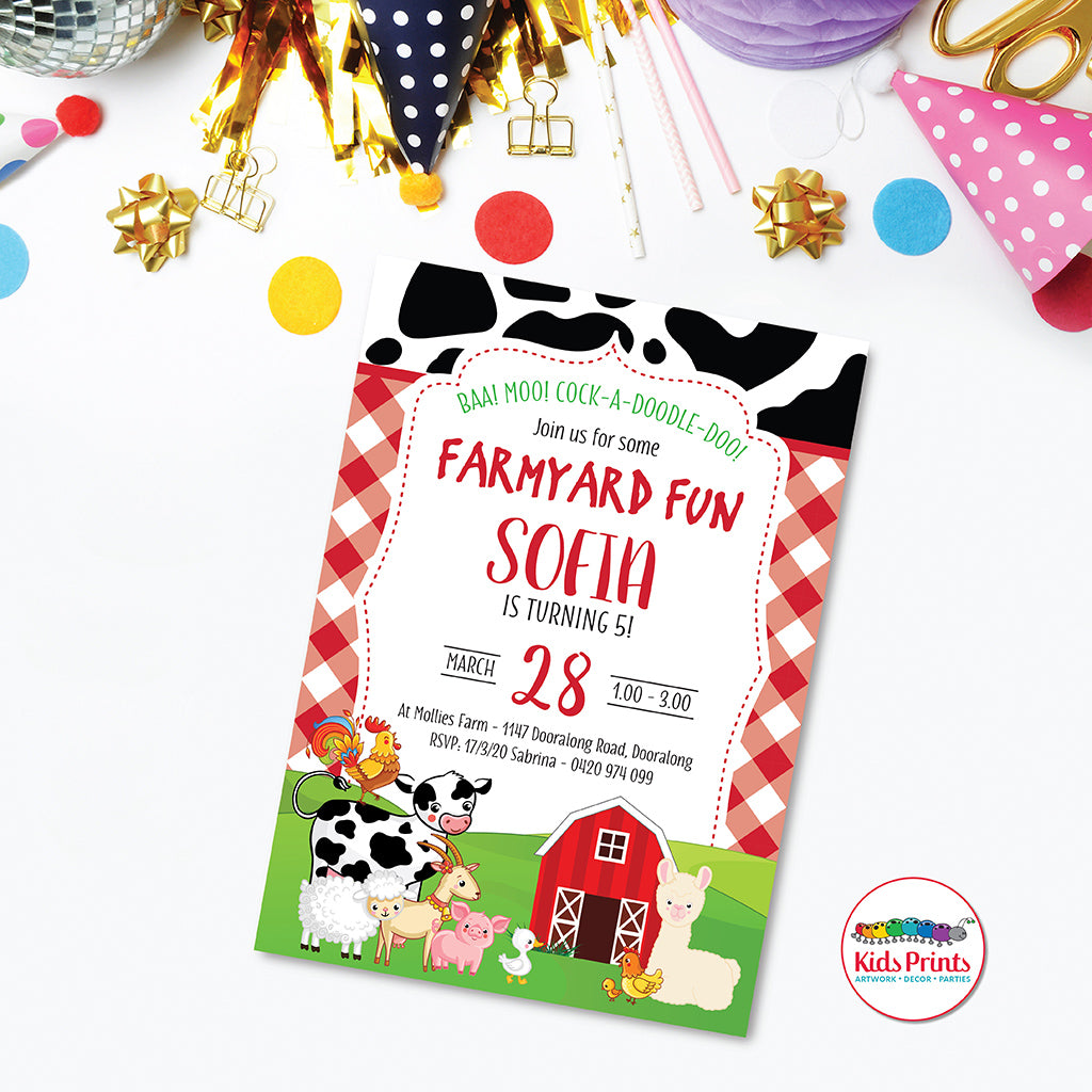 Farm Animal Printable Birthday Invitation - Kids Prints