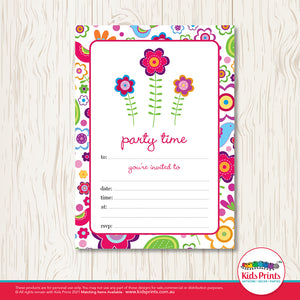 Flowers Printable Birthday Invitation - Kids Prints Online