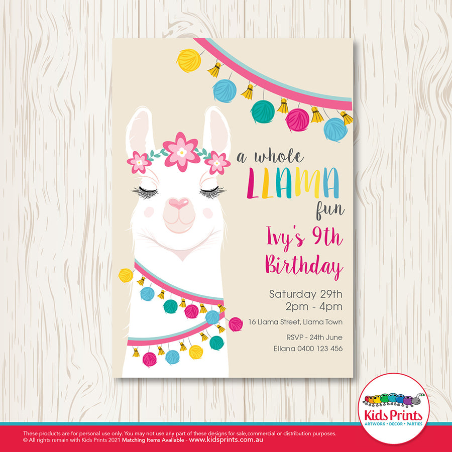 Llama Printable Birthday Invitation - Kids Prints Online