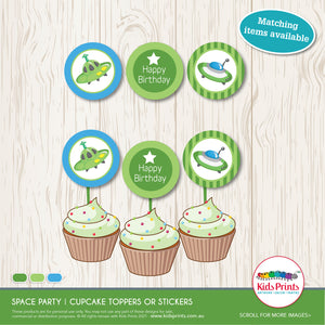 Space Party | Circle Cupcake Toppers | Kids Prints