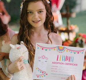 Llama Party | A4 Adoption Certificate - Kids Prints Online