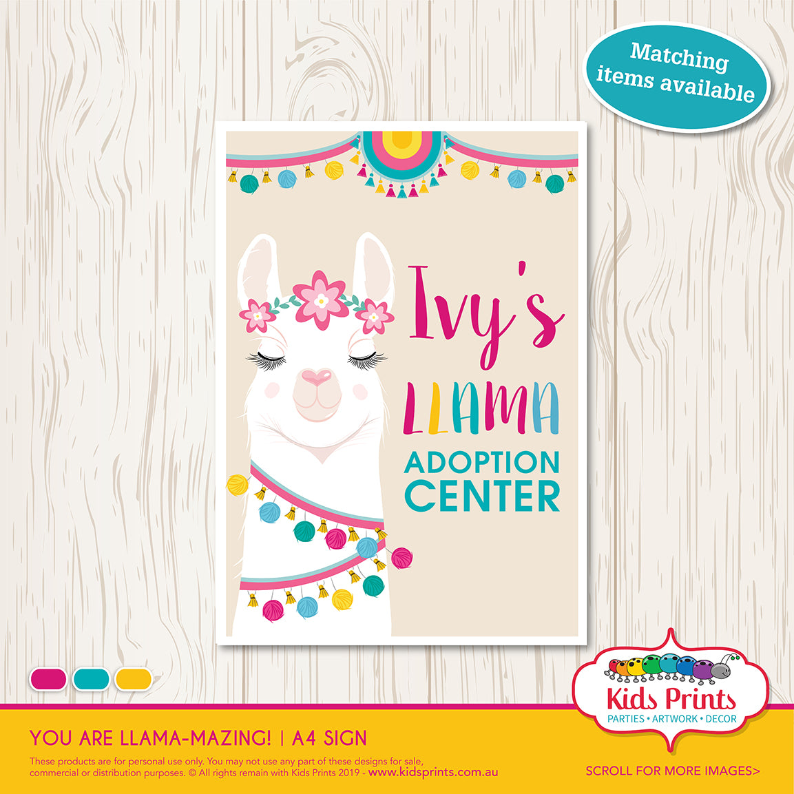 Llama Party | A4 Adoption Center Sign - Kids Prints Online
